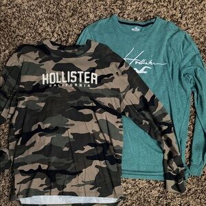 Hollister Camo Graphic Long Sleeve & Teal Script Long Sleeve